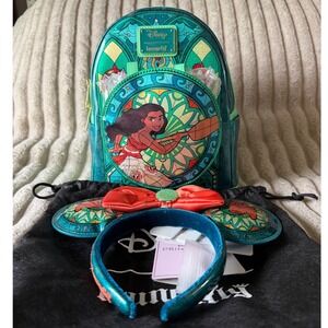 Disney Loungefly Moana Stained Glass Mini Backpack and Ear Headband Set WDBK3714